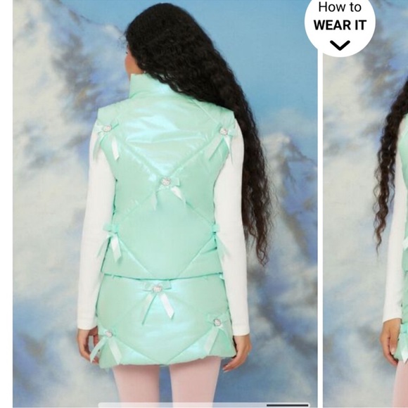 Forever 21 x Hello Kitty Quilted Mini Skirt Aqua iridescent NEW! SZXL - Picture 7 of 11